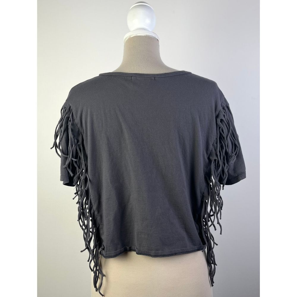 French Pastry Butterfly Graphic Crop Top with Fringe Sleeves Boho Festival Style - Picture 4 of 5